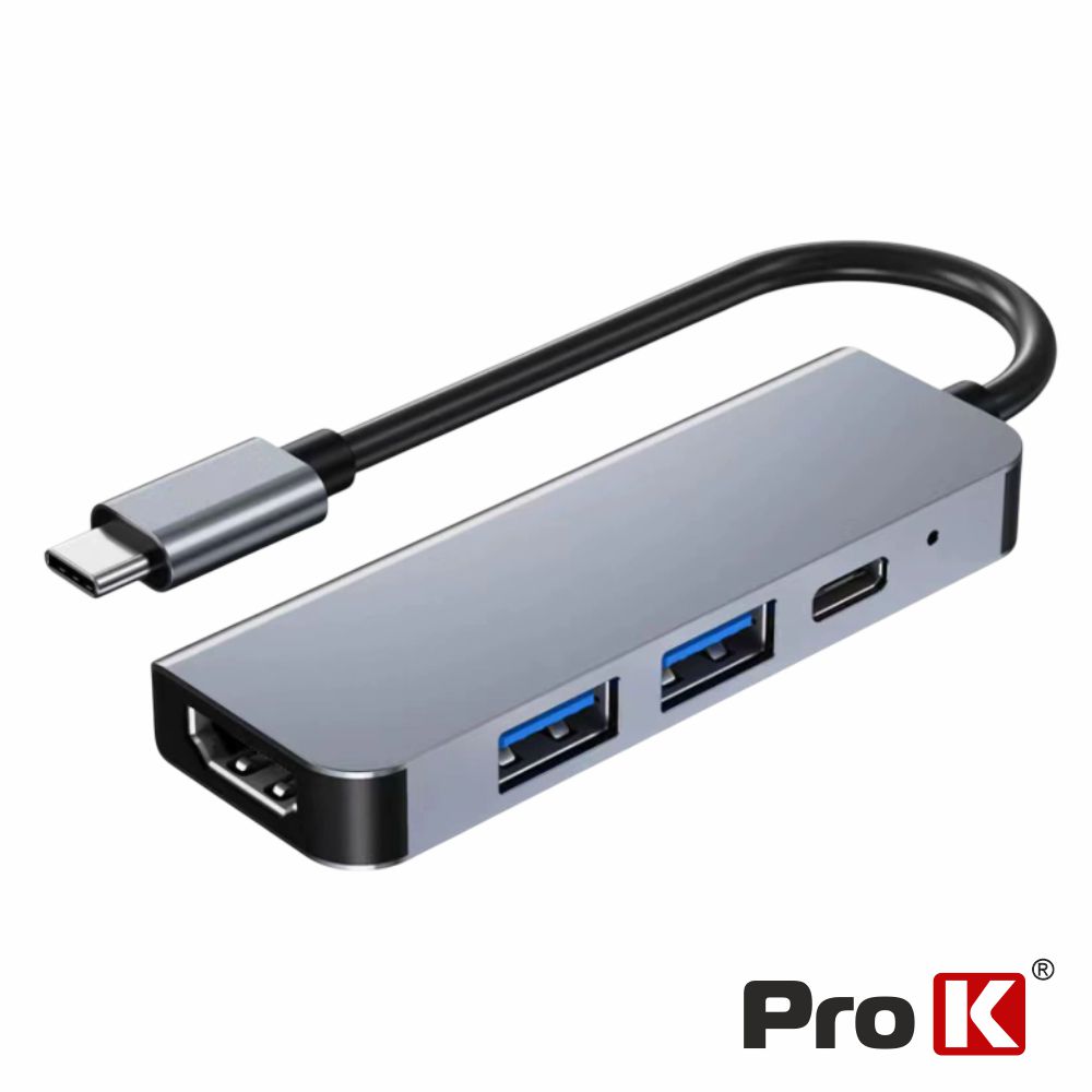 Hub USB-C 4 em 1 P/ HDMI/USB 2.0/USB 3.0/USB-C PD PROK