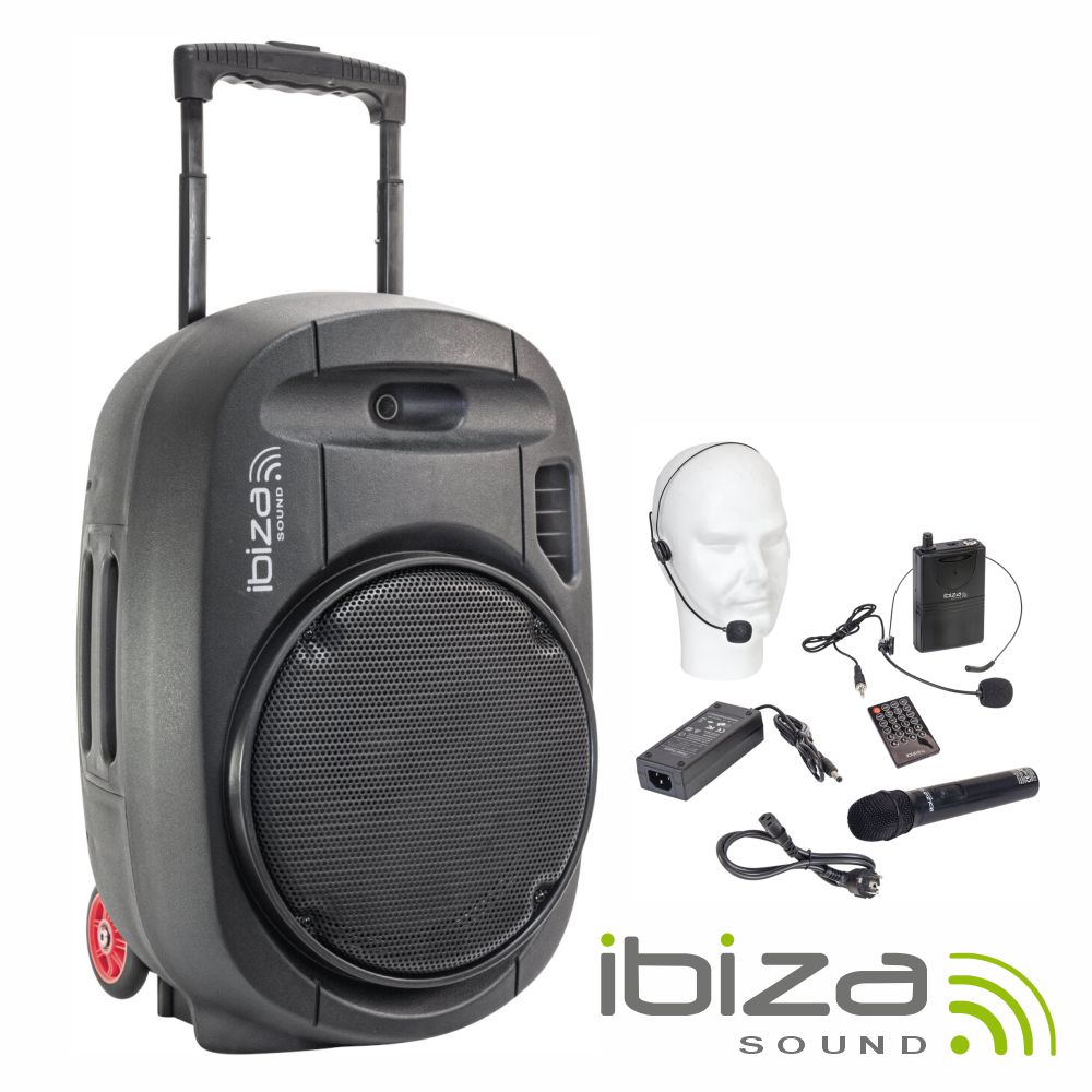 Coluna Amplificada 15" 800W USB/BT/SD/Bat UHF Preta IBIZA