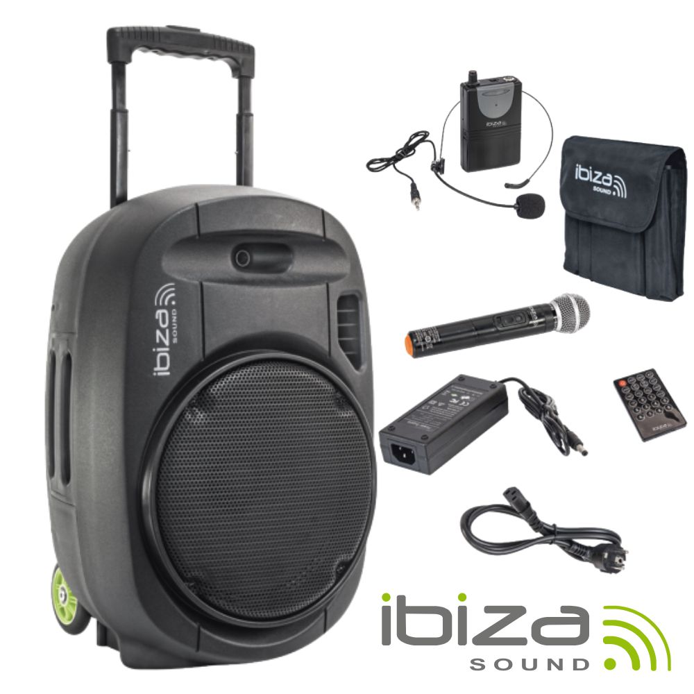 Coluna Amplificada 15" 800W USB/BT/SD/Bat Vhf Preta IBIZA