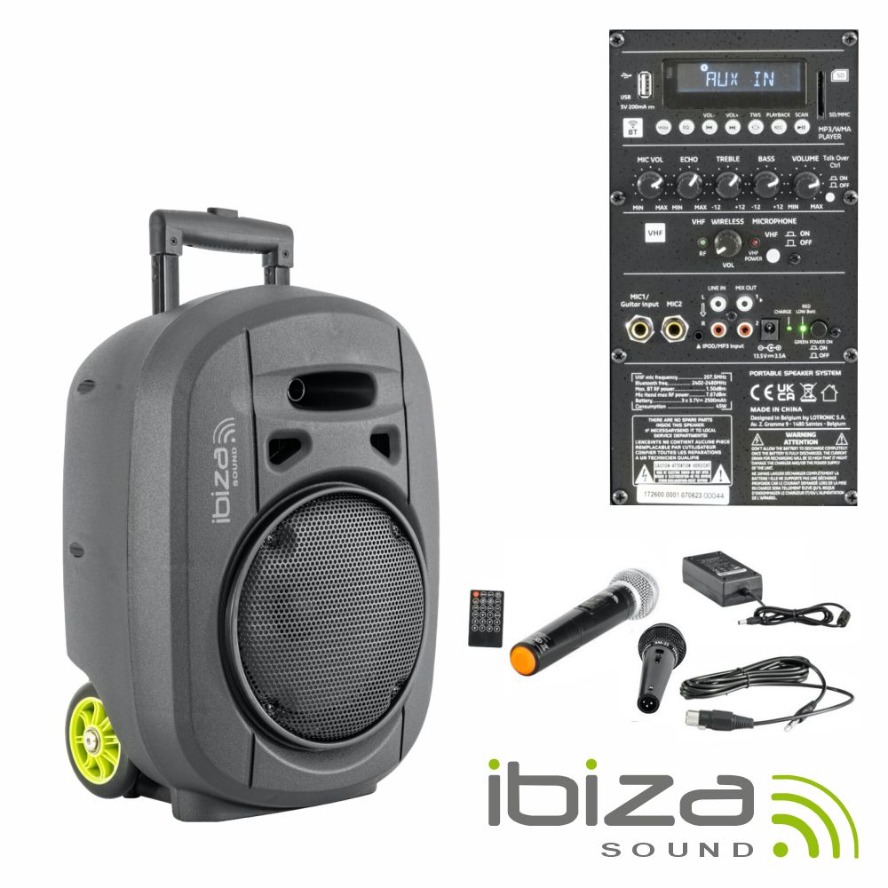 COLUNA AMPLIFICADA 8" 400W USB/BT/SD/BAT/TWS VHF PRETA IBIZA