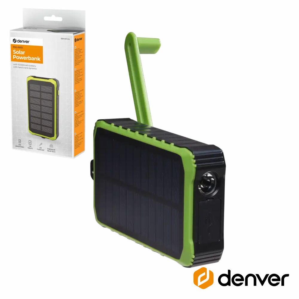Powerbank 10000mAh c/ Dínamo/Painel Solar 2x USB-A 1x USB-C