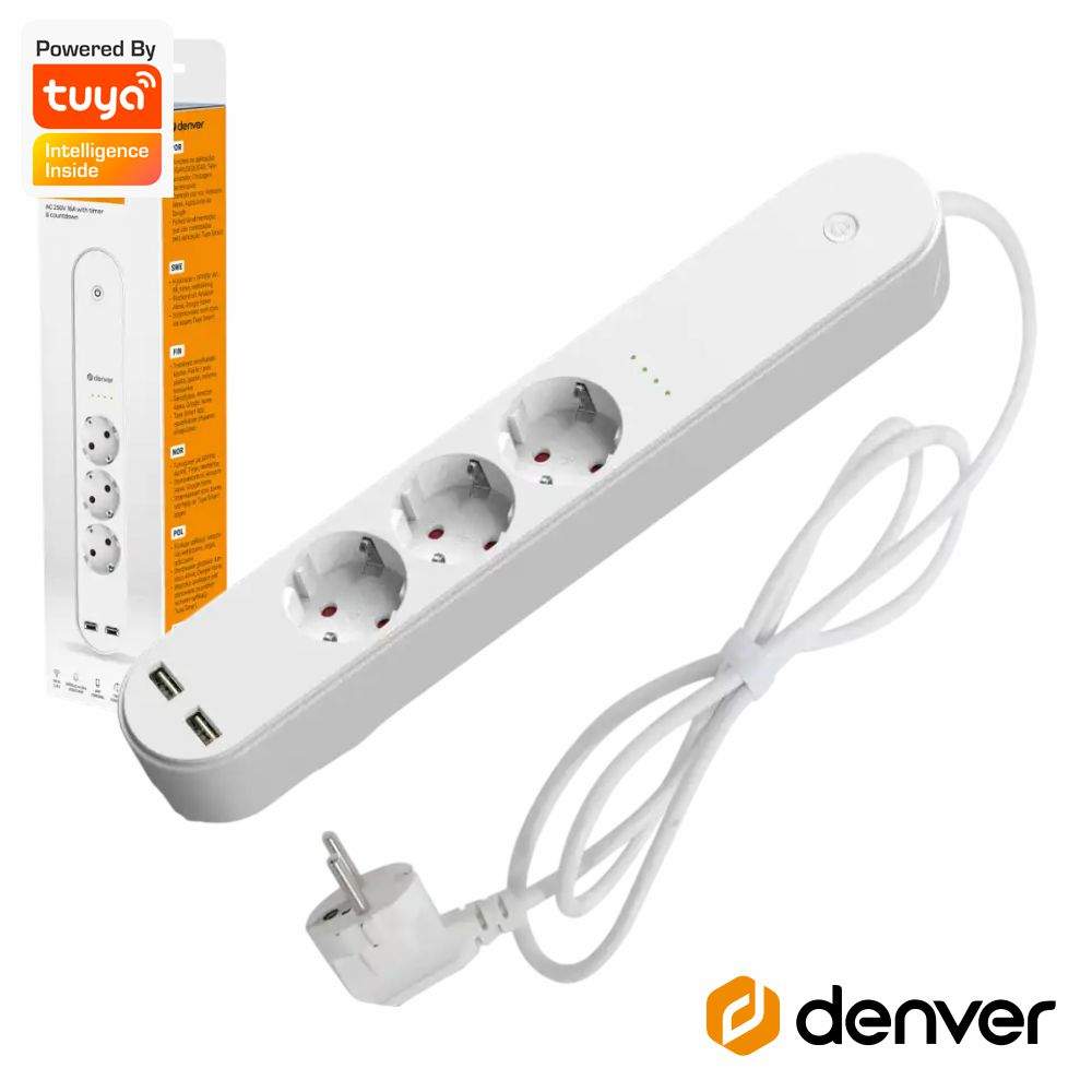 Extensão Elétrica 3x Schuko 2x USB-A Inteligente WiFi DENVER