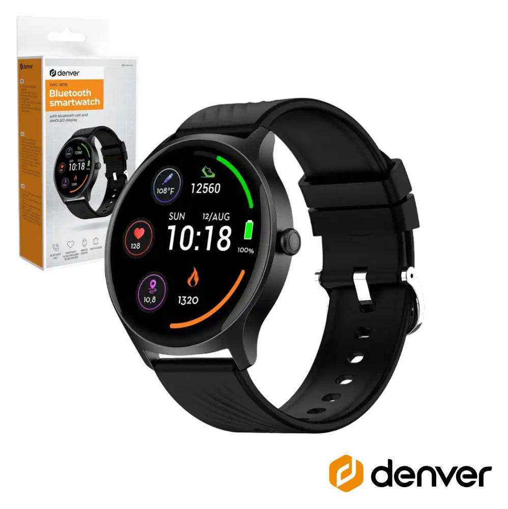 SmartWatch AMOLED P/ Android e iOS Preto IP67 DENVER