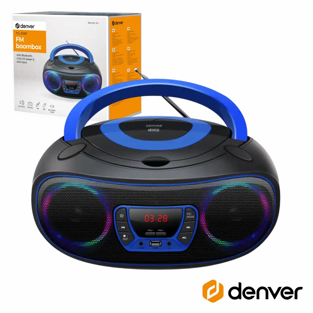 Rádio Portátil Leitor FM/BT/CD/USB Colunas 2x2W LEDS DENVER