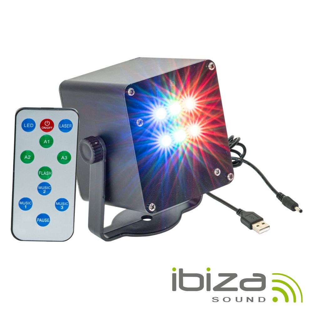 Projetor Luz C/ 6 LEDS 1W RGB Strobe C/ Comando IBIZA