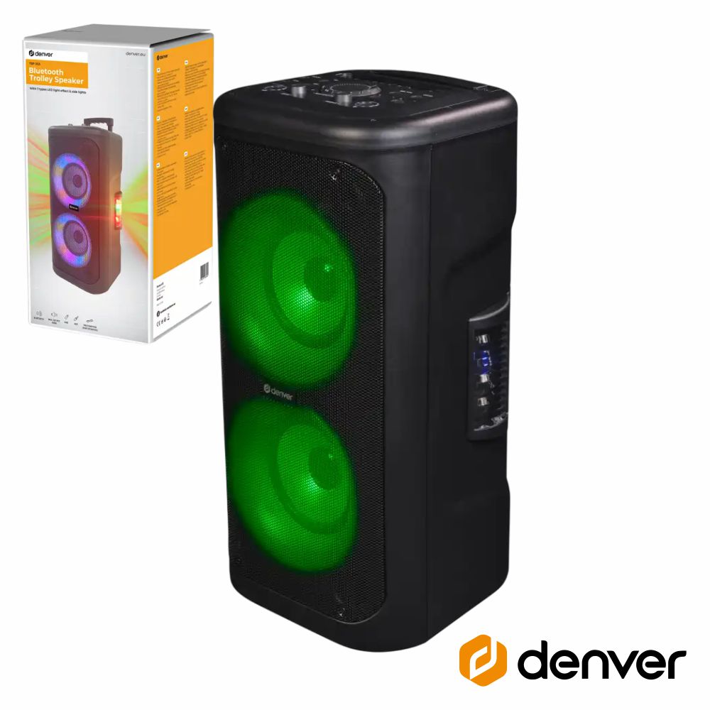 Coluna Amplificada 2x6.5" 400W USB/BT/SD/AUX TWS RGB DENVER