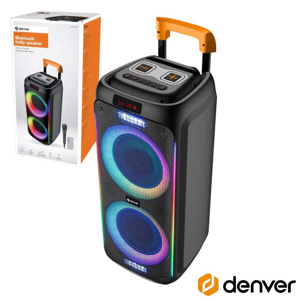 Coluna Amplificada 2x8" 600W USB/BT/SD/AUX TWS RGB DENVER
