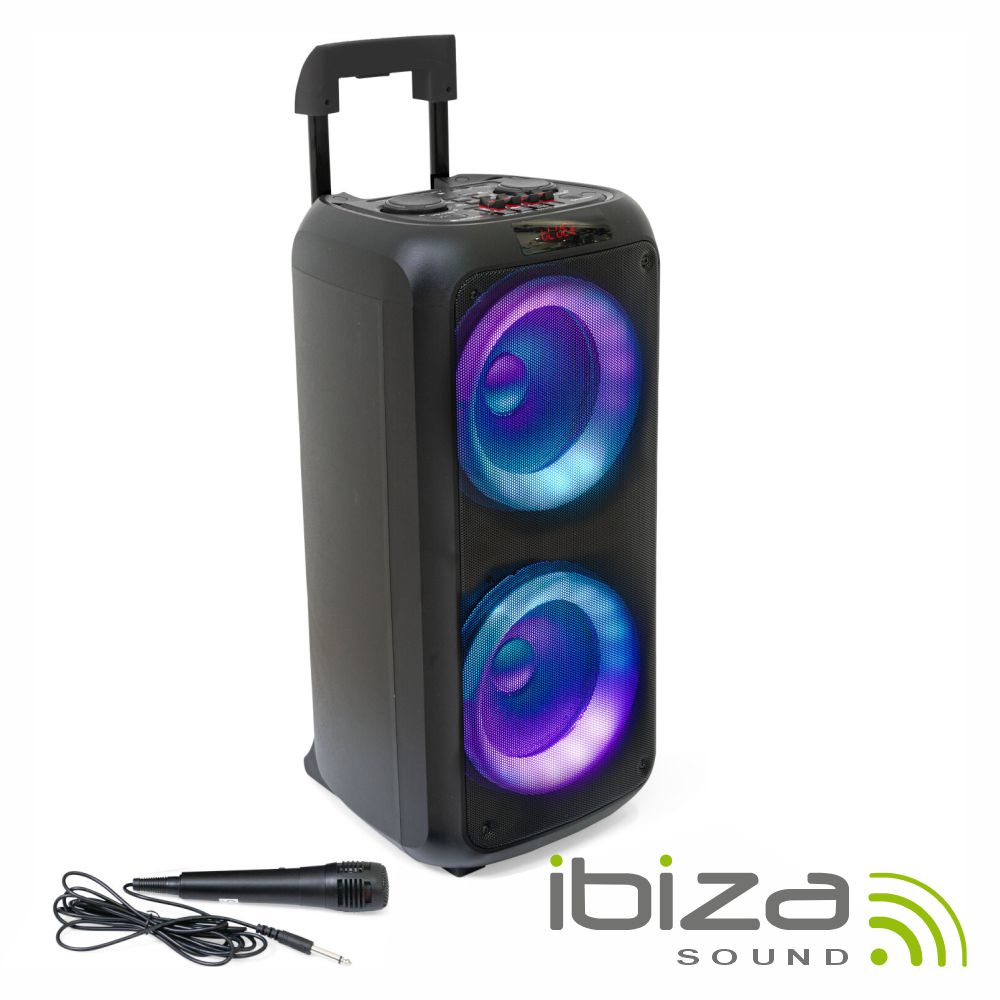 Coluna Amplificada 2X8" USB/SD/AUX/BT LED TWS IBIZA