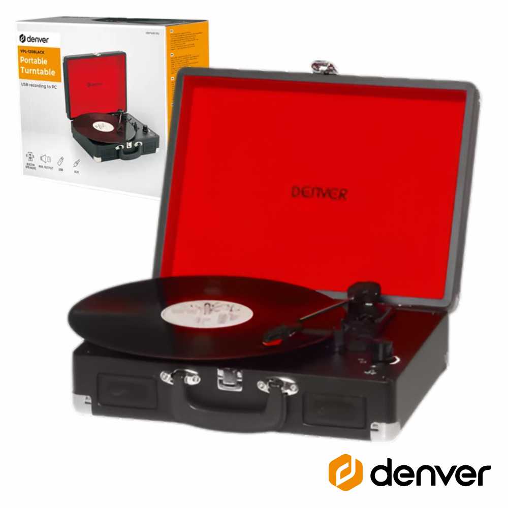 GIRA-DISCOS 33/45/78RPM VINTAGE 2x1W PRETO DENVER