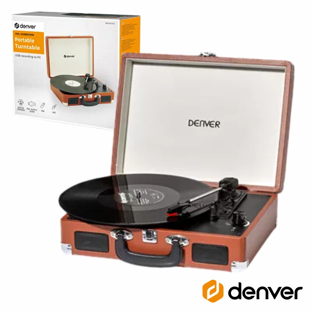 GIRA-DISCOS 33/45/78RPM VINTAGE 2x1W CASTANHO DENVER