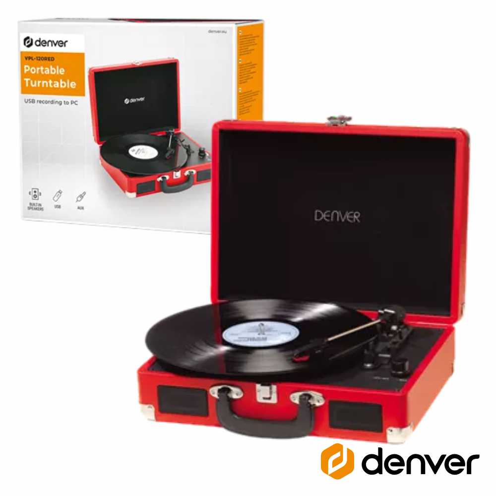 GIRA-DISCOS 33/45/78RPM VINTAGE 2x1W VERMELHO DENVER