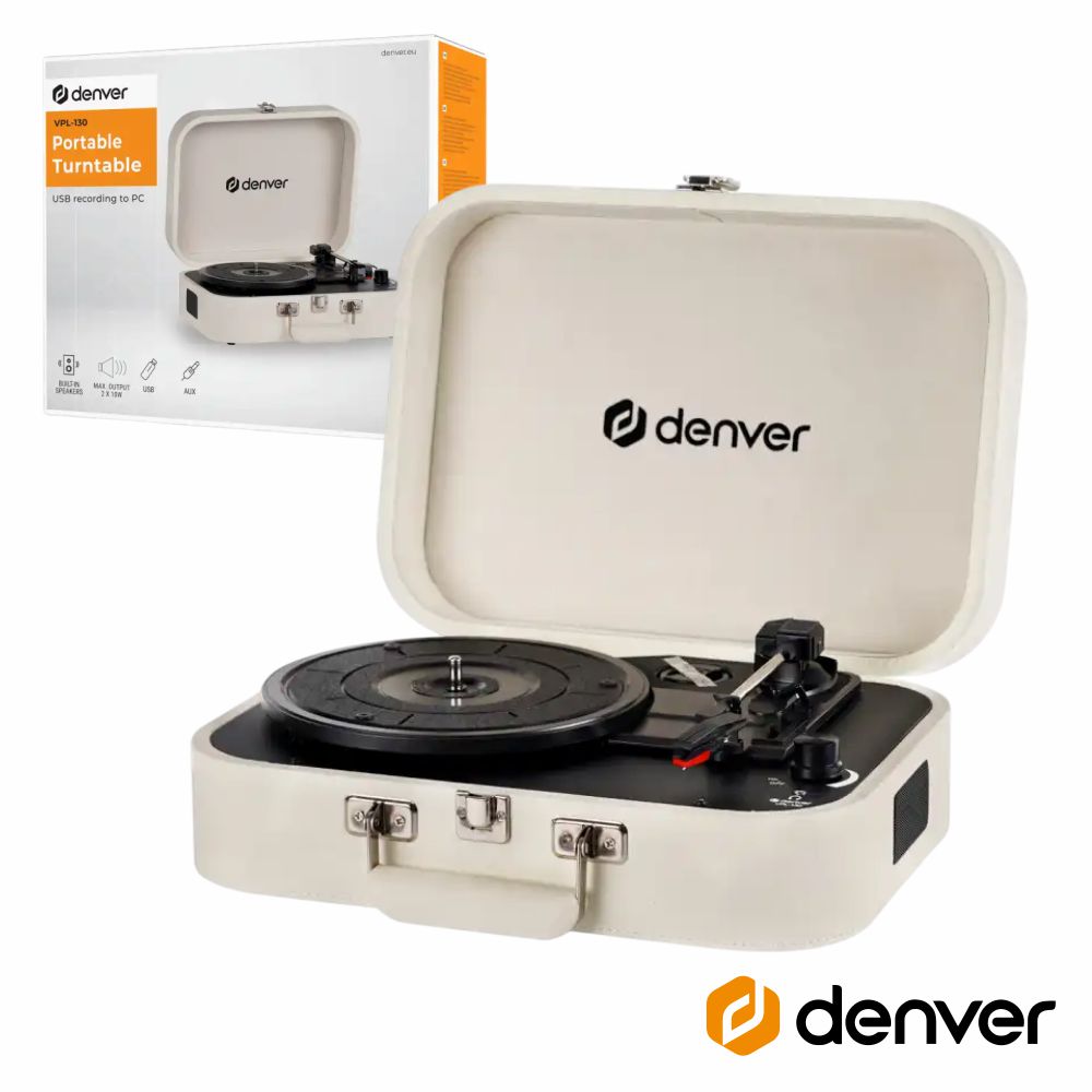 Gira-discos 33/45/78rpm Vintage 2x1w Bege DENVER