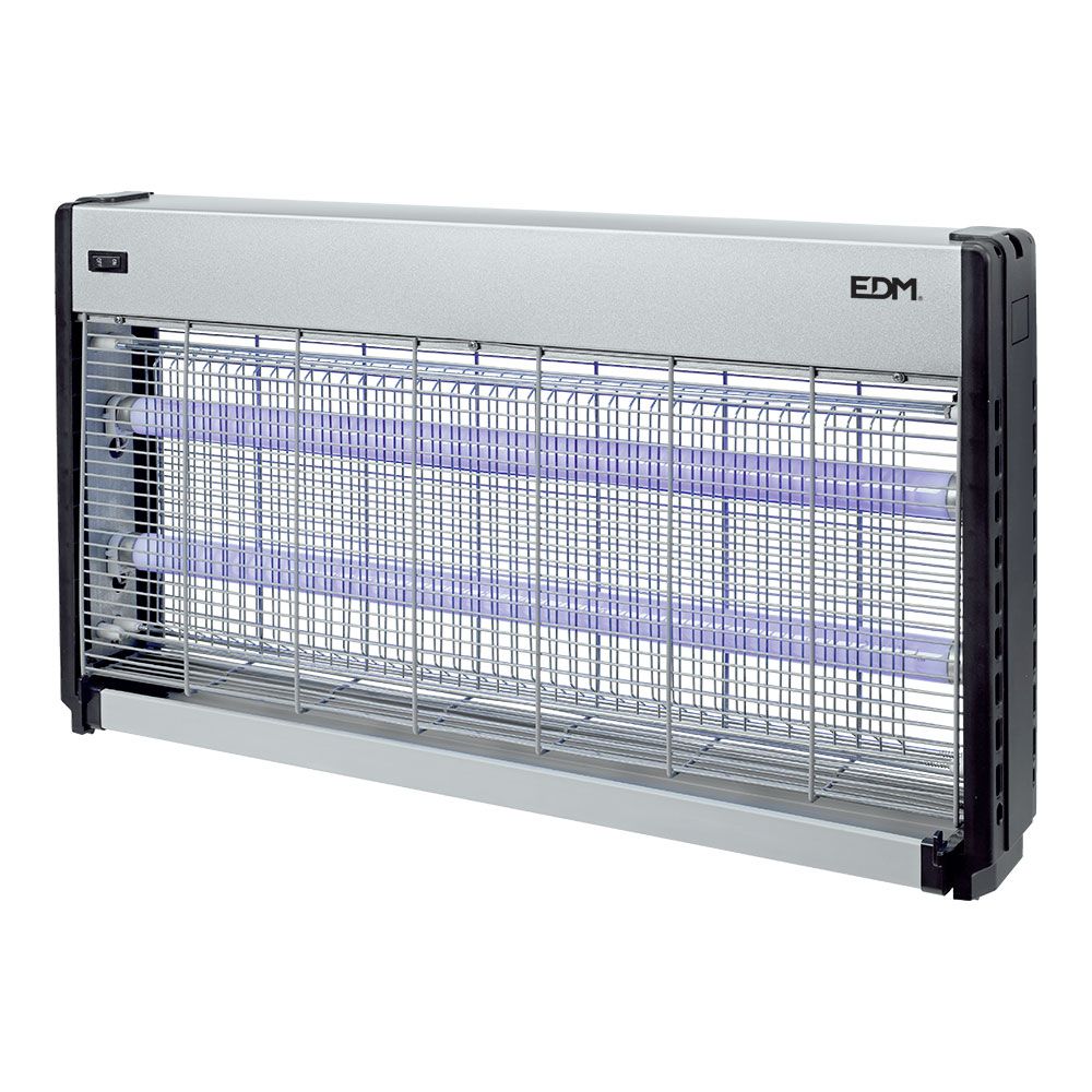 Mata insetos elétrico profissional, cromado/preto, 2 x 20w, 150 m², 63,5 x 9 x 36 cm