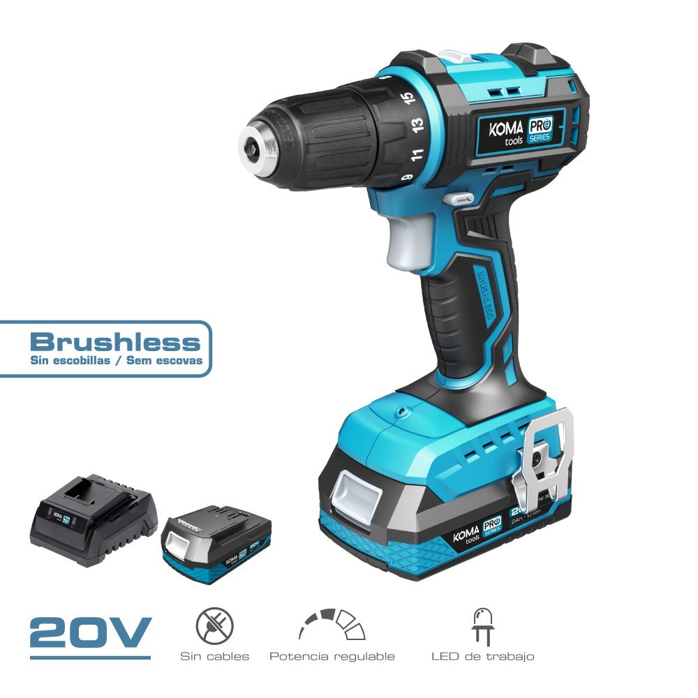 Kit berbequim aparafusador brushless 20 v com 2 baterias 2.0ah e carregador