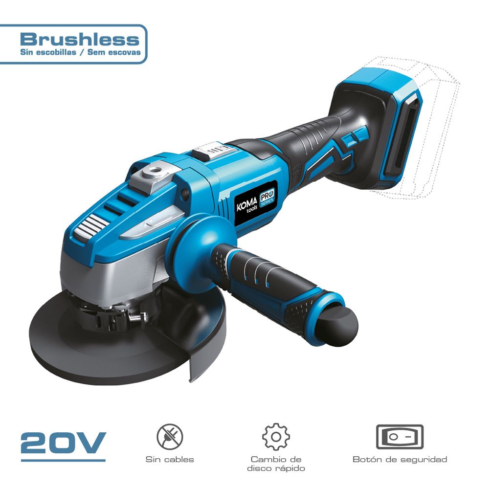 Rebarbadora angular brushless 20 v ø125 mm sem bateria nem carregador. 37,5 x 12 cm