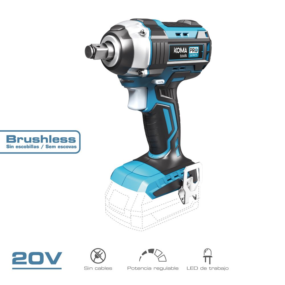 Chave de impacto brushless 20 v 280 nm sem bateria nem carregador