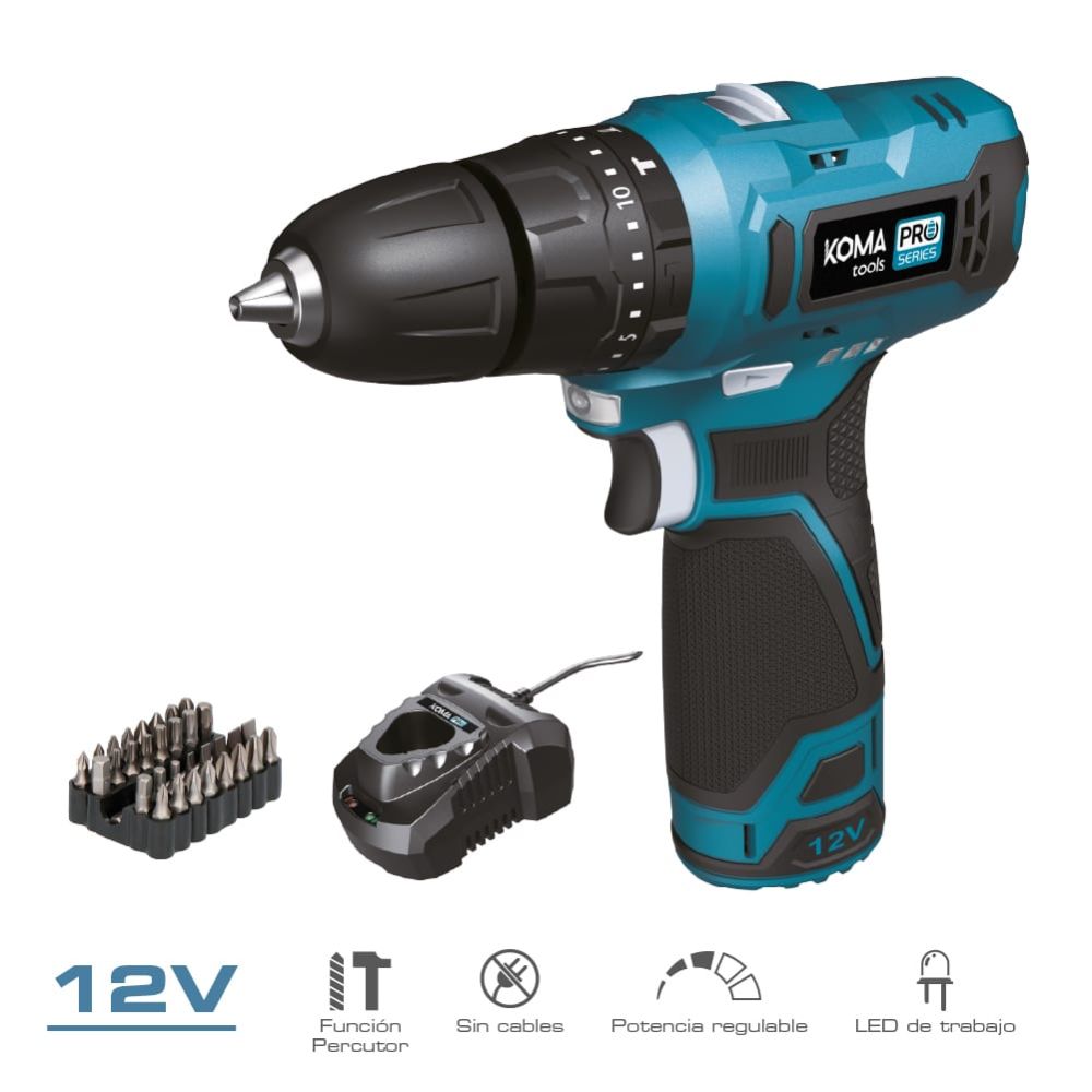Kit berbequim de perfcussão 12 v com acessórios, bateria 2.0ah e carregador