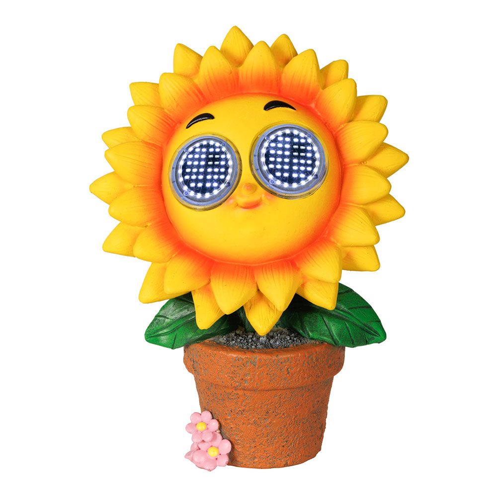Figura solar girassol amarelo, 15,5 x 10,5 x 21,5 cm
