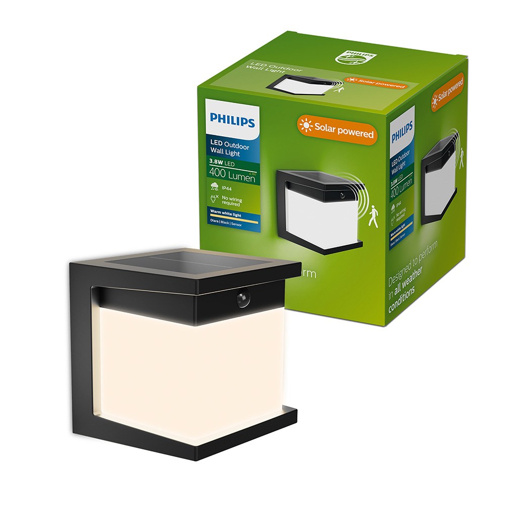 Aplique led solar diara, preto, 3,8 w, 400/10 lm, 2700 k