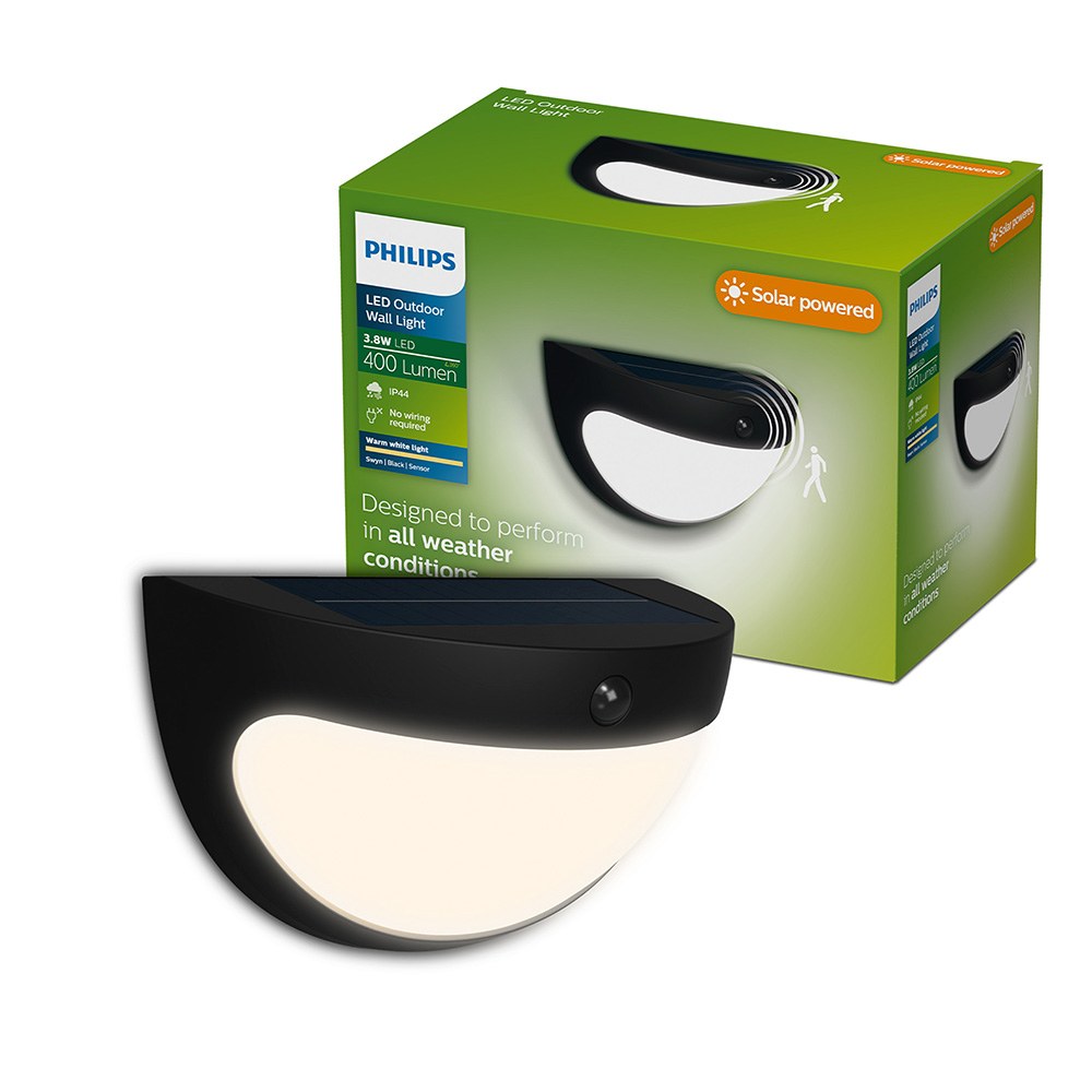 Luminária de parede solar preta swyn 3,8 w, 400/10 im, 2700 k