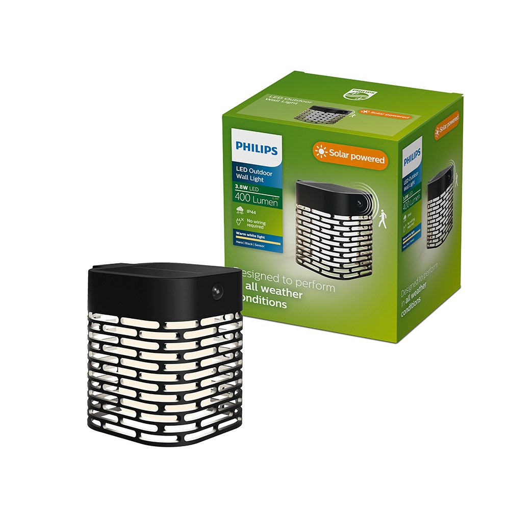 Aplique solar led hara preto 3,8 w, 400/10 lm, 2700 k