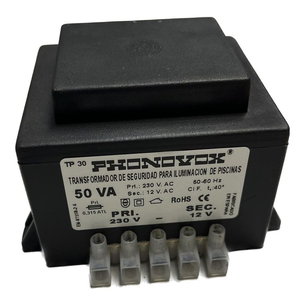 Transformador pool 50va 230/12v 50-60hz. ip-00 armadura tp31050