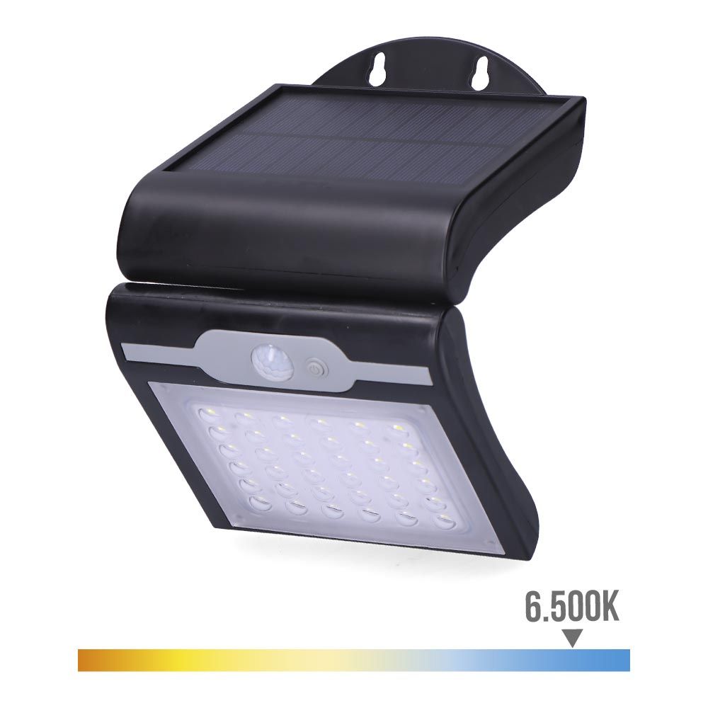 Aplique solar com sensor cor preta, 2 w