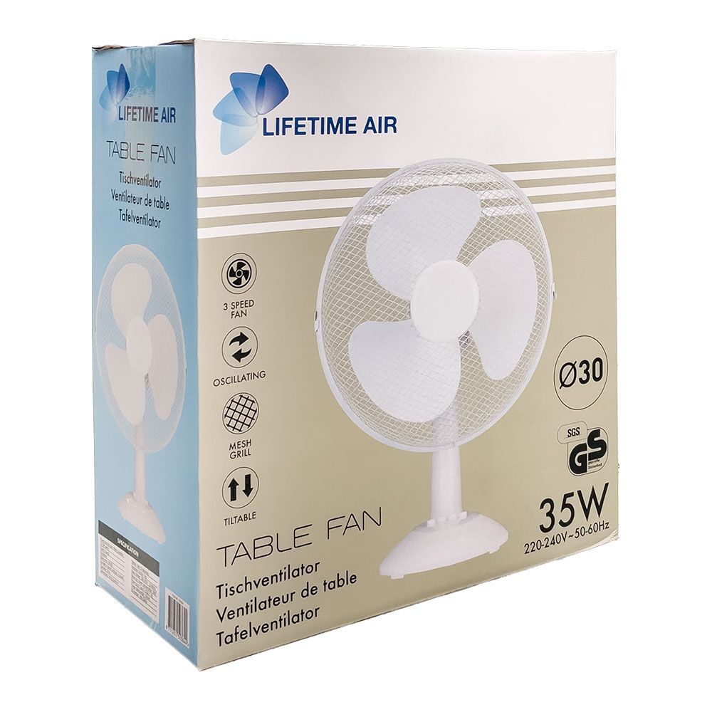 Ventilador de mesa branco 35 w, pás ø30 cm, 34 x 23,5 x 46 cm