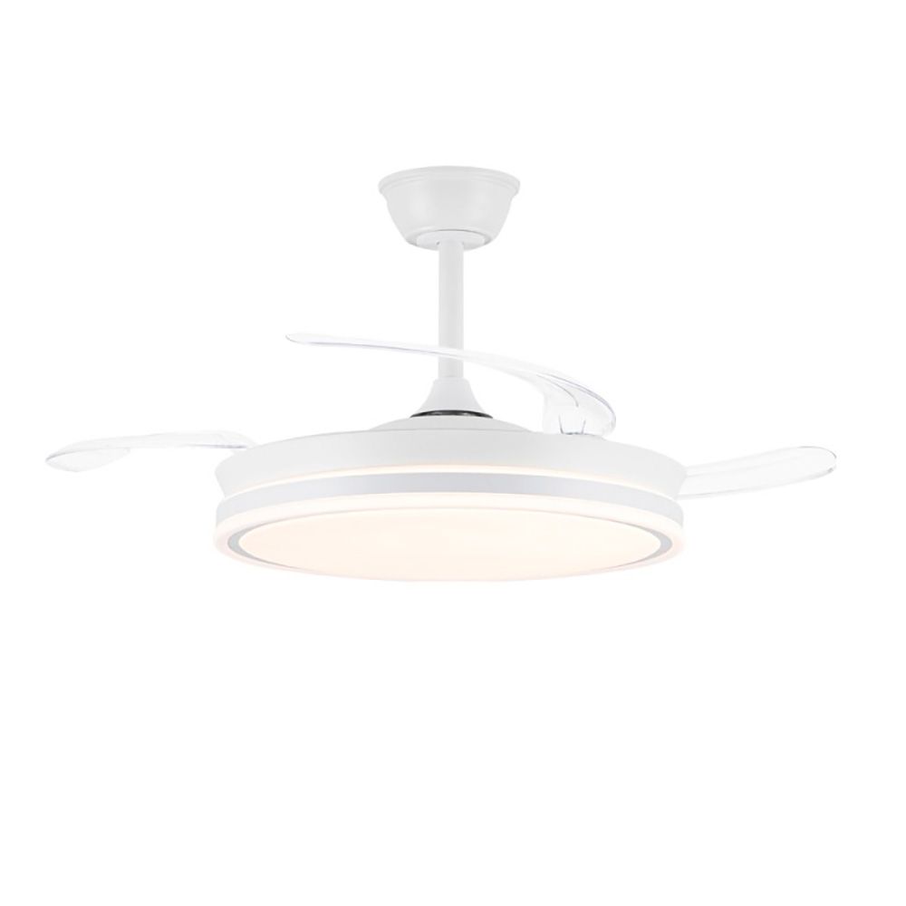 Ventoinha de teto led 3cct pás retráteis evo smart 72 w 7920 lm branco, pás ø106 cm, aplique ø48,5 cm, altura 32 - 42 cm