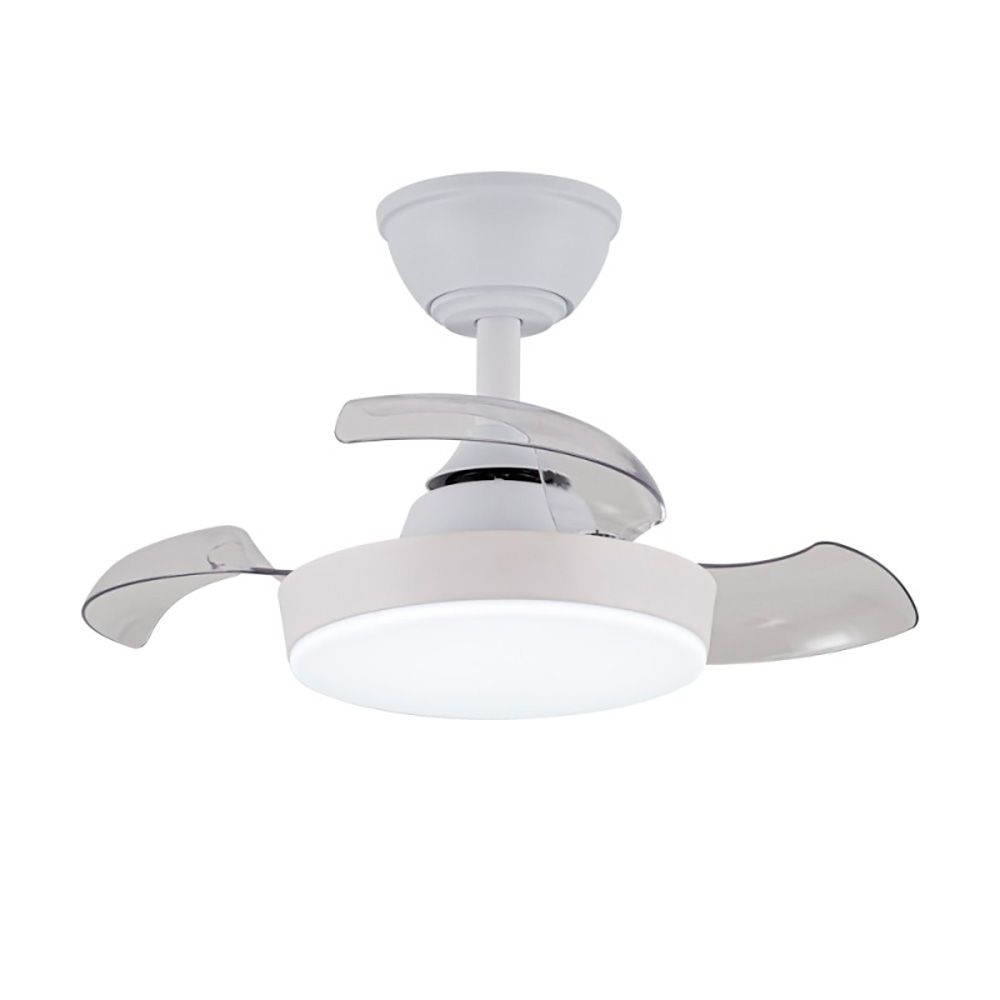 Ventoinha de teto led 3cct pás retráteis hornet 32 w 3195 lm branco,  pás ø56 cm, aplique ø26 cm, altura 34 - 44 cm