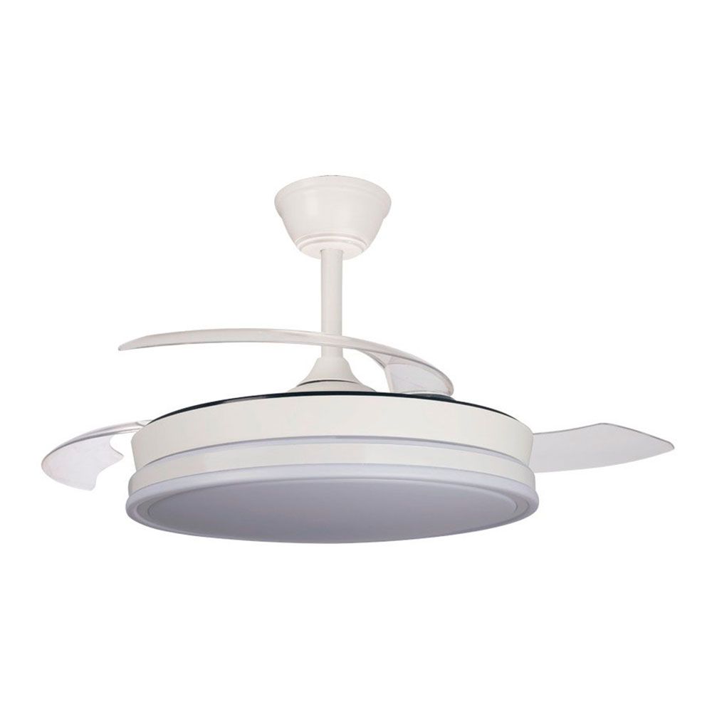 Ventoinha de teto led 3 pás retráteis supereco 45 w 4400 lm branco,  pás ø106 cm, aplique ø48,5 cm, altura 32 - 42 cm