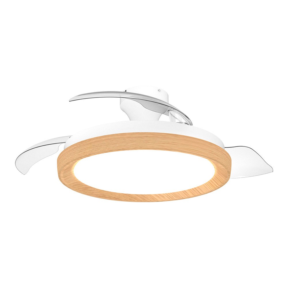Ventilador de teto com pás retráteis, led 3 cct, motor dc 28 w + led 35 w, modelo bliss, branco / dourado, ø106 cm