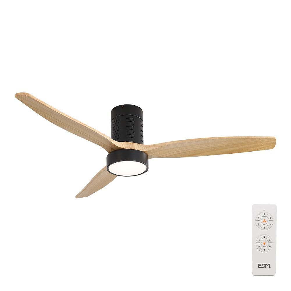 Ventilador de teto inteligente kara com 3 pás, cor madeira, ø132 cm, luz led 3000/4000/6000 k, 3 cct, 30 w, preto