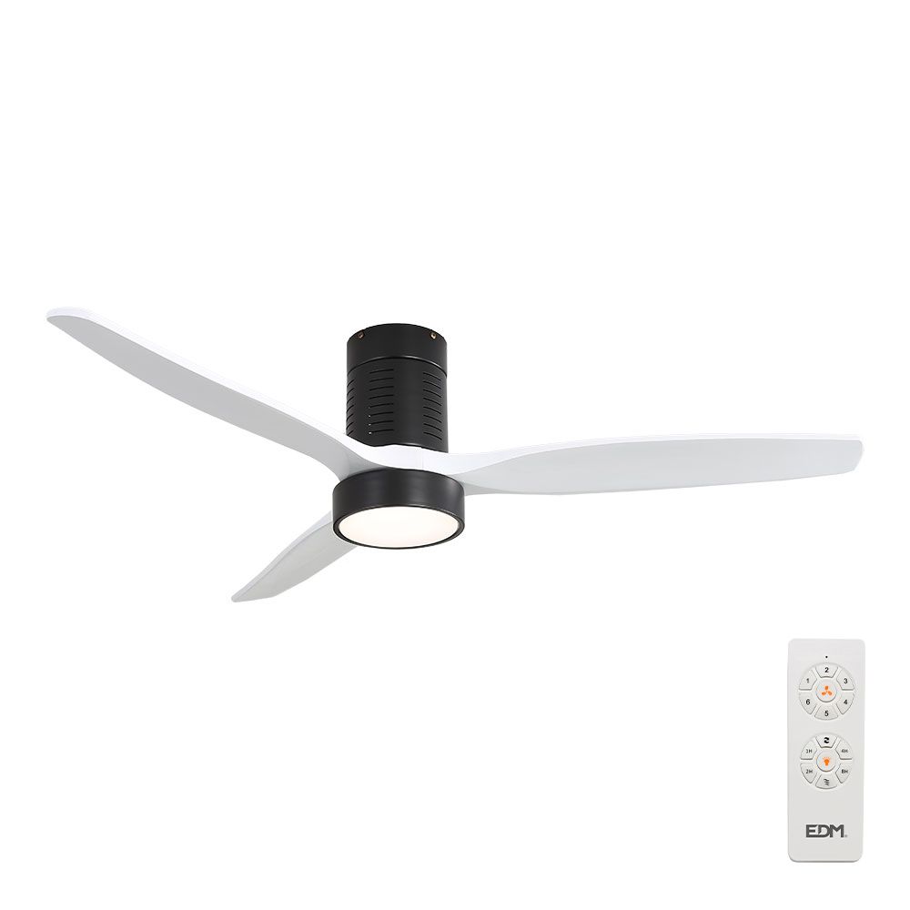 Ventilador de teto modelo kara com 3 pás branco, ø132 cm, luz led 3000/4000/6000 k, 3 cct, 30 w, preto