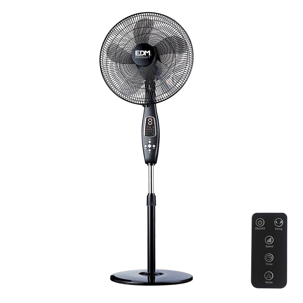 Ventoinha de pé, cor preto, com comando. potência: 60w, 62,9 db, pás: ø40 cm altura ajustável 110-130 cm