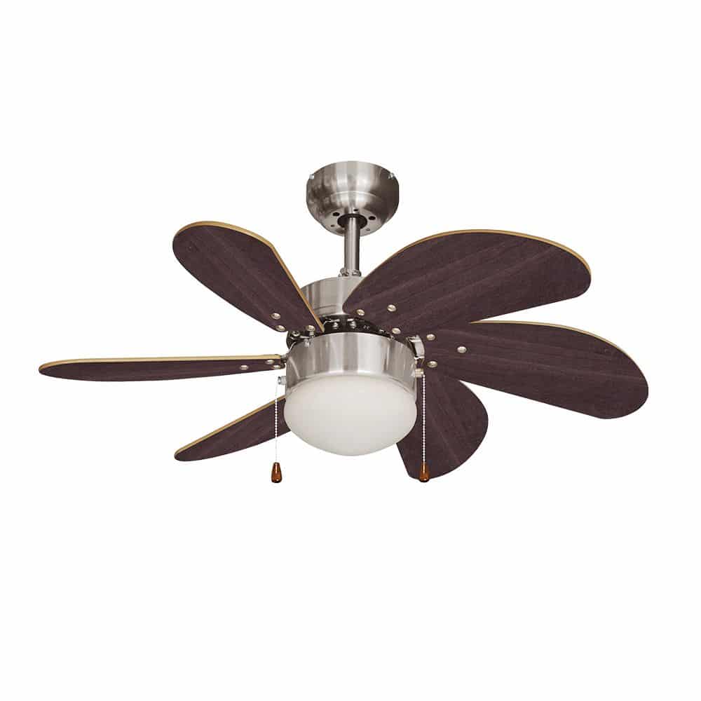 Ventoinha de teto modelo aral. cor wengue/níquel acetinado potência: 50w pás: ø76cm edm