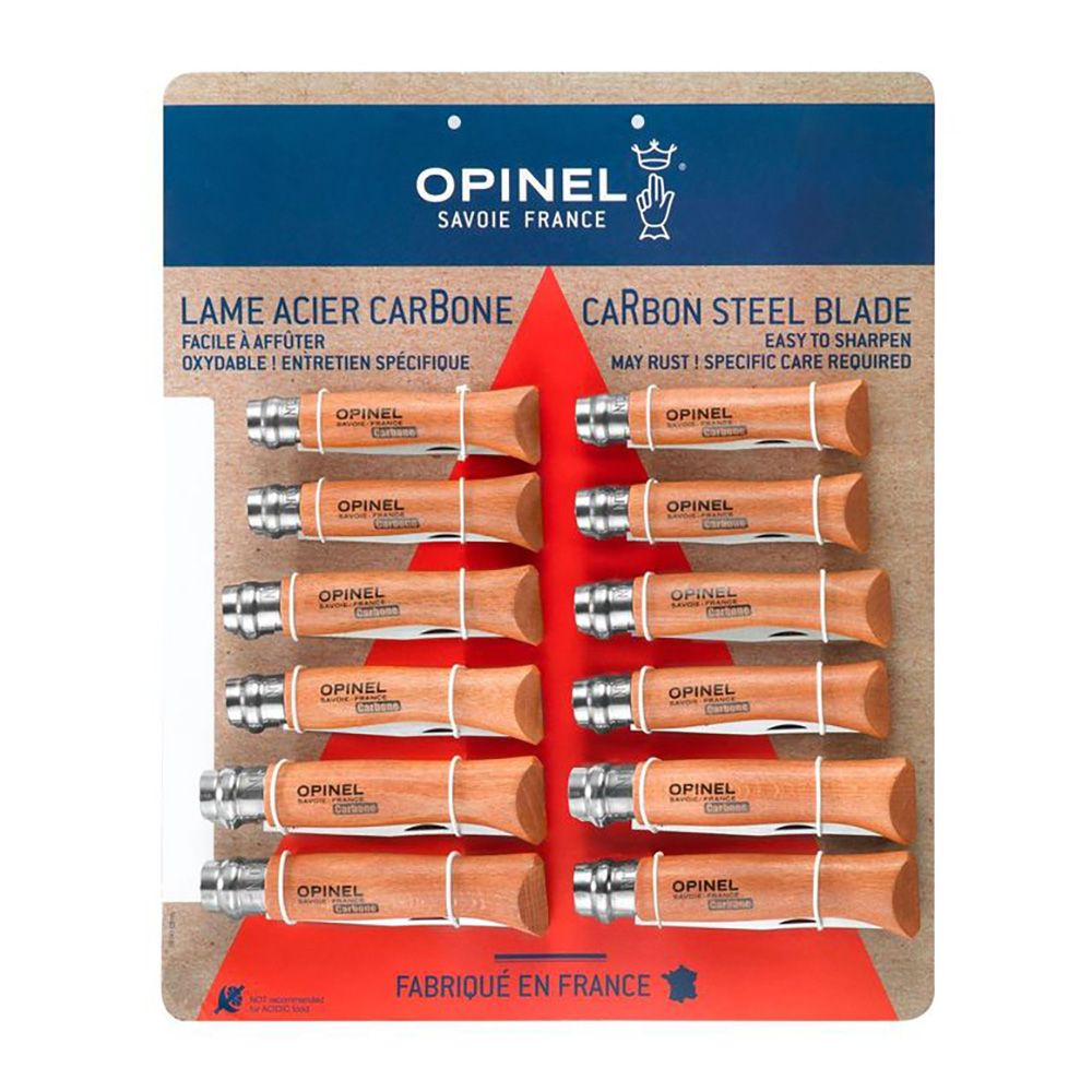 Expositor de facas em aço carbono opinel, 12 unidades (nº6, nº7, nº8, 4 unidades de cada número)