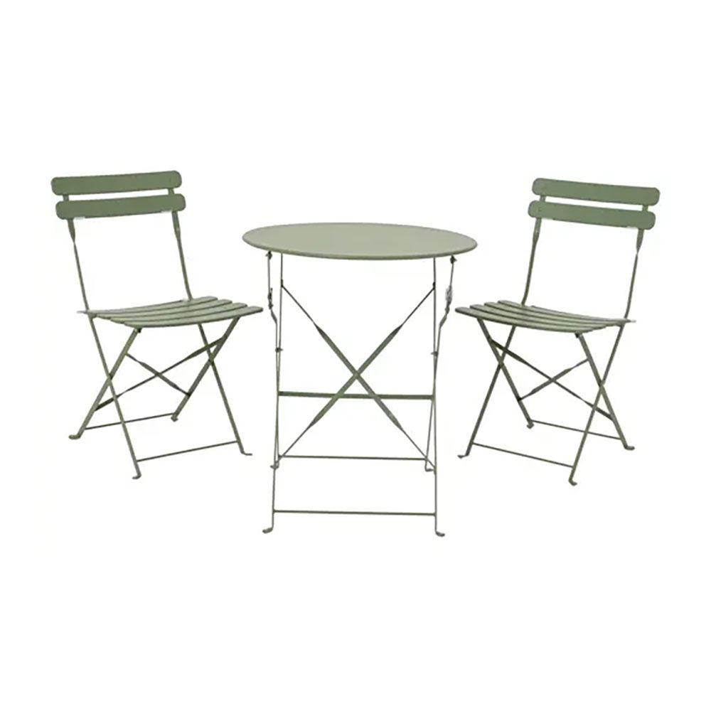 Conjunto de mesa e 2 cadeiras helsingborg, dobráveis, em aço, verde