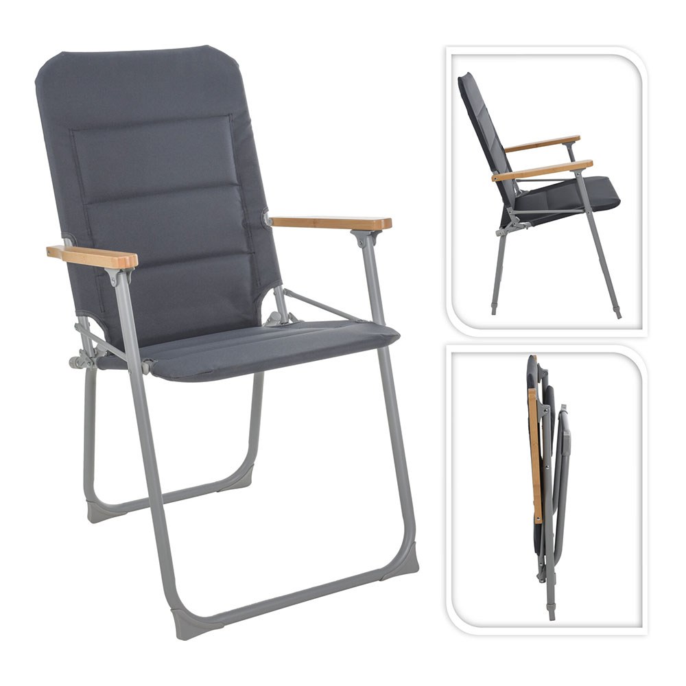 Cadeira de acampamento dobrável cinza, 62 x 55 x 92 cm