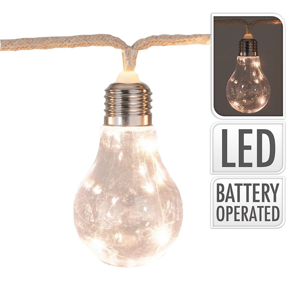 Grinalda a pilhas 10 lâmpadas com 3 leds branco quente ip20 2,55m