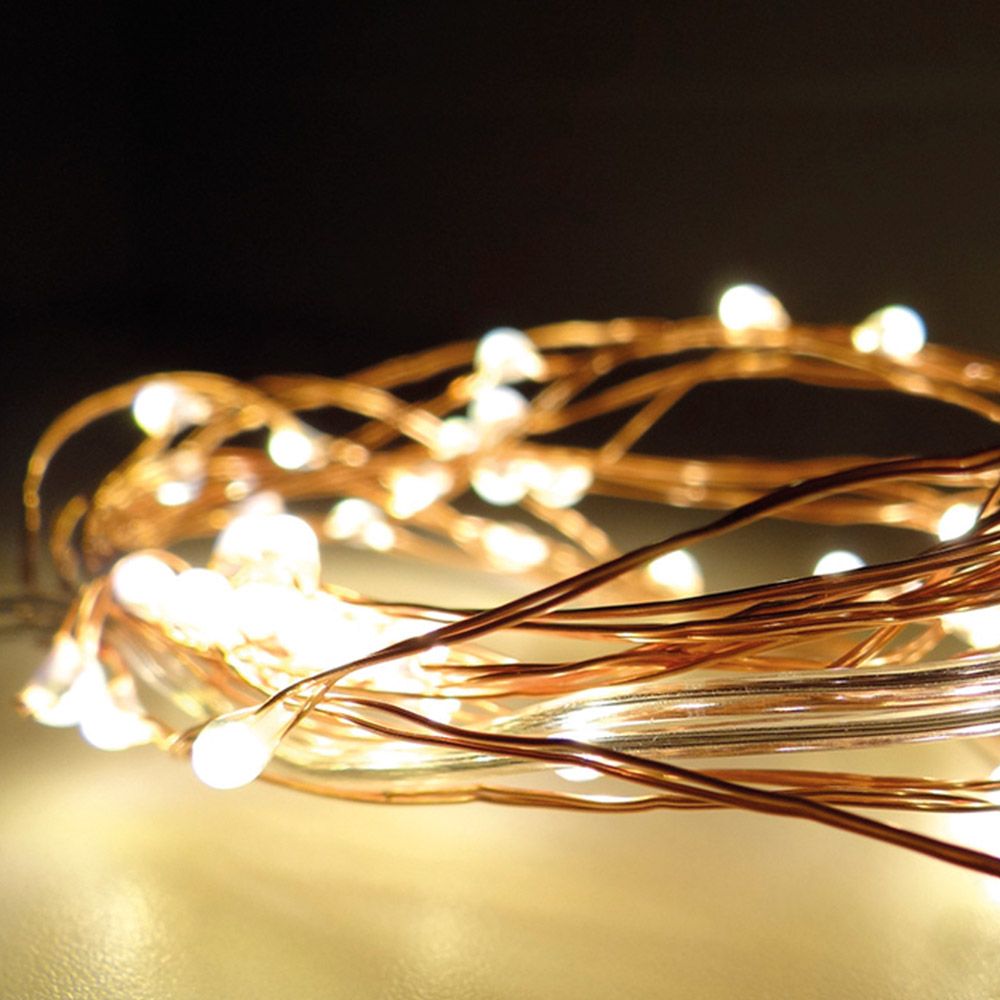 Guirlanda a pilhas, função fixa, 40 leds, cabo de fio de cobre, luz branca quente, 195 cm