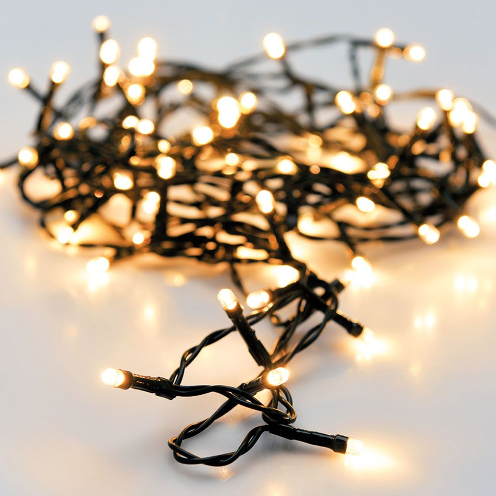 Grinalda a pilhas multifunções 48 leds branco quente cabo preto ip44 4m
