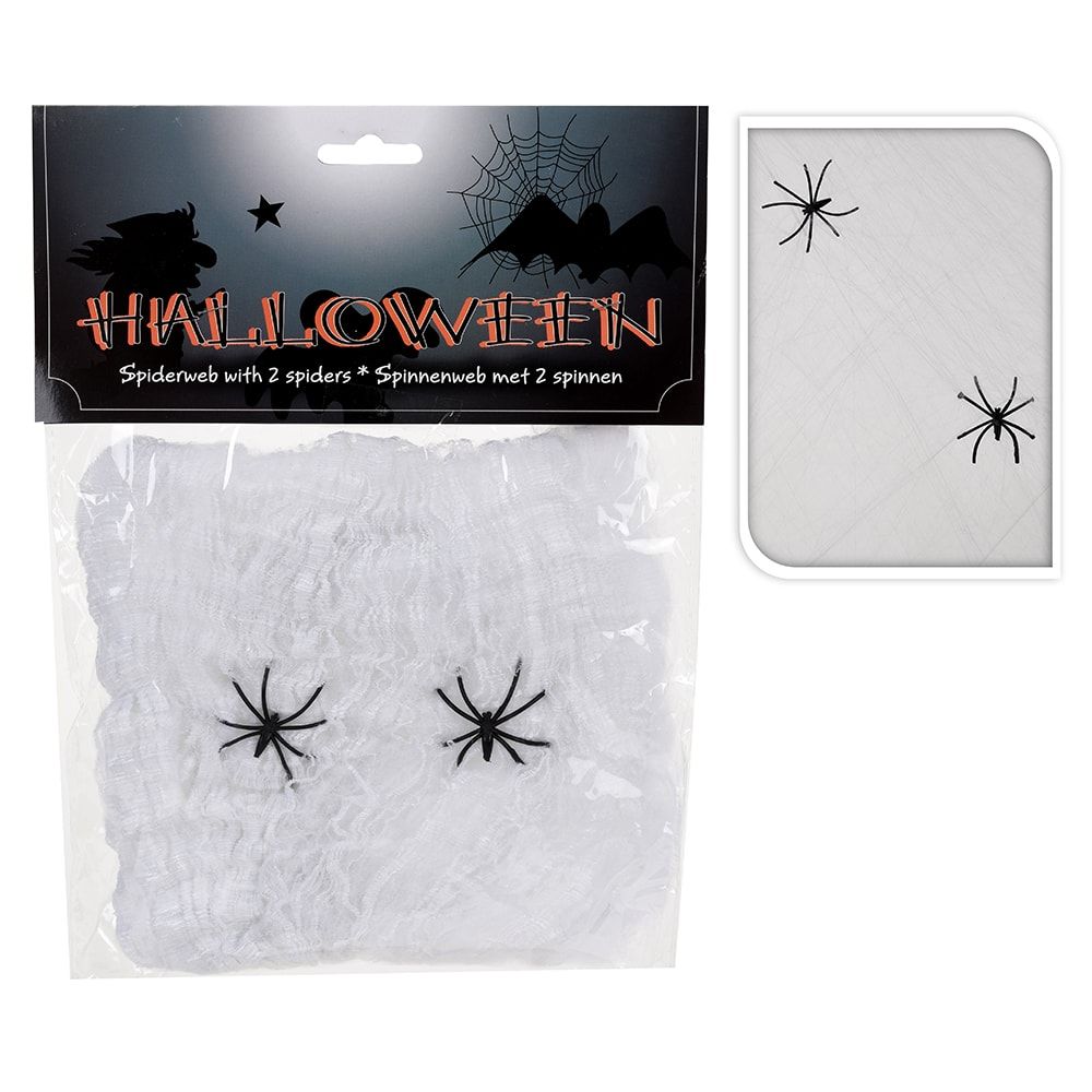 Teia de aranha halloween com 2 aranhas 50 x 40 cm