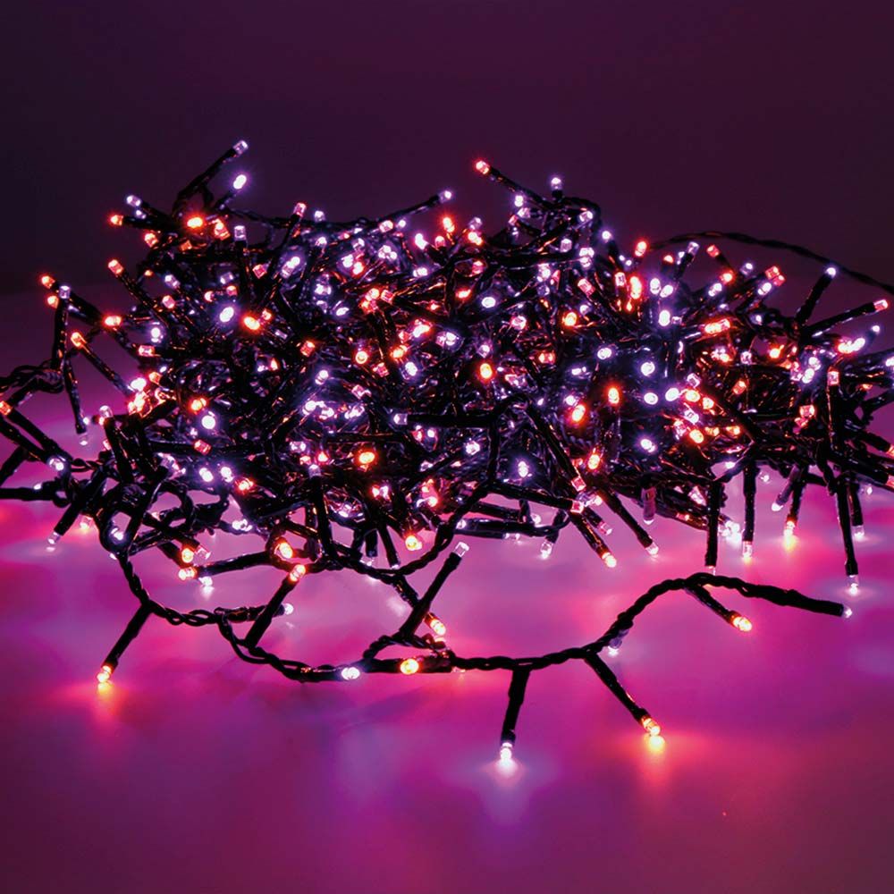 Grinalda led compact intermitente roxo e laranja 750 leds ip44 cabo preto 21m