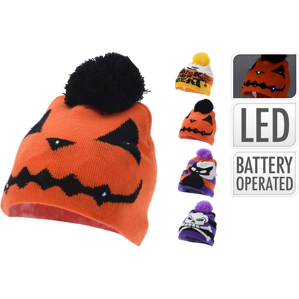 Gorro halloween com luz led, multicor, 6 leds, a pilhas, 4 modelos