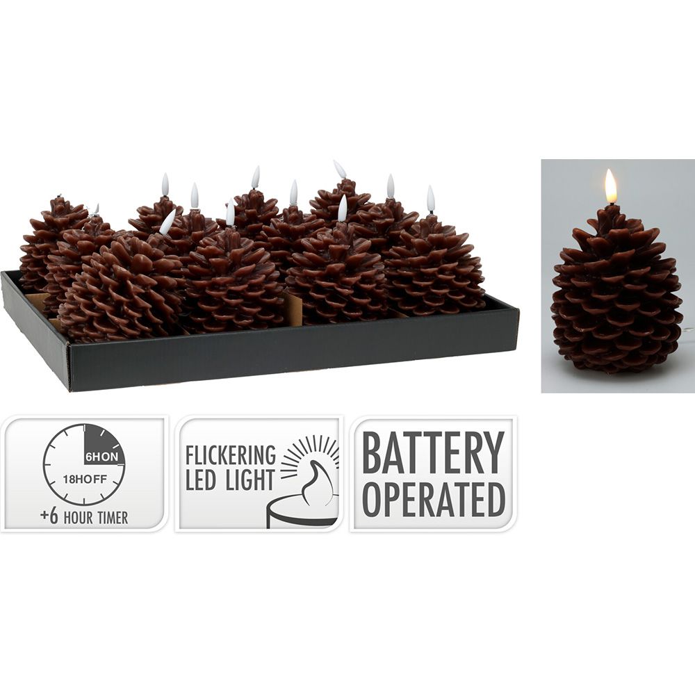 Vela de cera led com efeito de chama em formato de abacaxi, castanho, 13cm