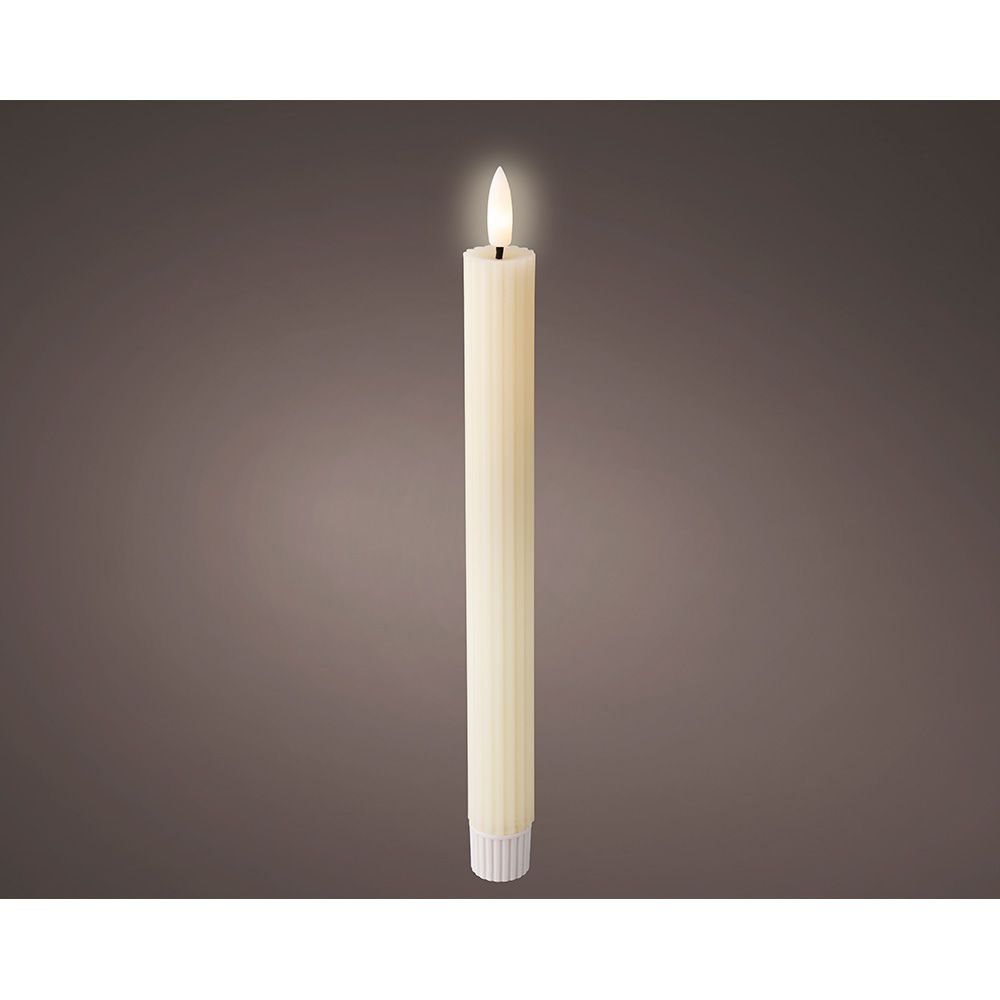 Vela led de cera bege, relevo ø2,2 x 24,5 cm. pack 2 unidades