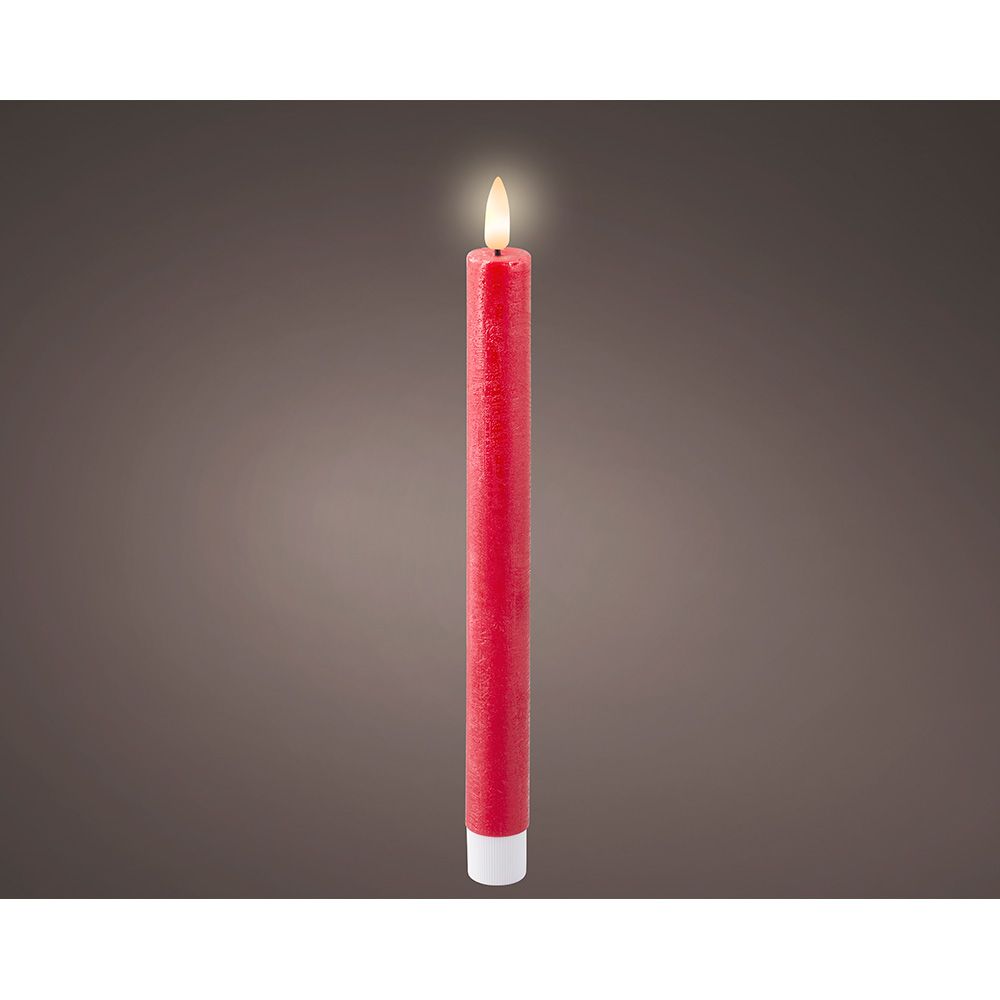 Vela de cera led vermelha, ø2,2 x 24,5 cm. pack 2 unidades
