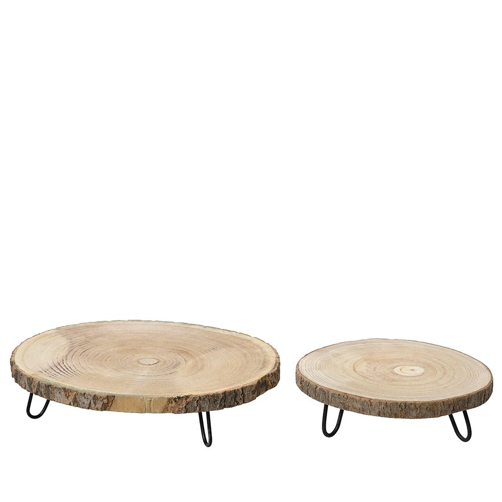 Kit de 2 bandejas de madeira redondas decorativas