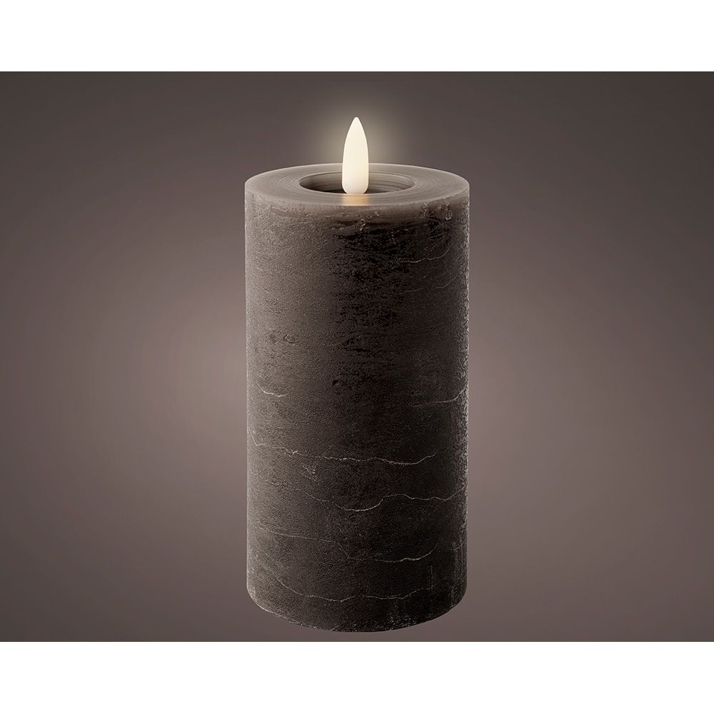 Vela de cera led, cinza antracite, superfície rústica, ø7 x 15 cm